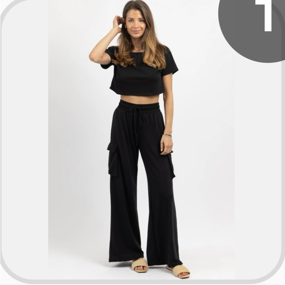 Black Women's Wide-Leg Pant Lounge Set